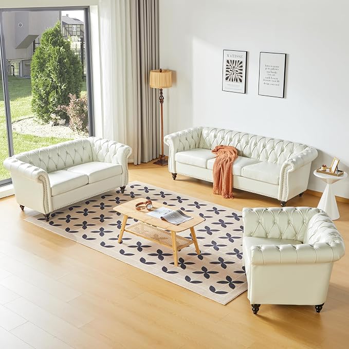 QHITTY 3 Piece Living Room Set, Sectional Chesterfield Sofa Chair Contemporary by QHITTYFurnitureLife