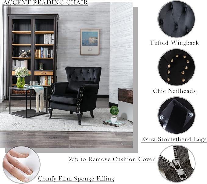 Mid Century Modern Accent Chair Upholstered Armchair Comfy Velvet Fabric Single - Image 3