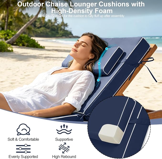 Chaise Lounge Cushions Outdoor 80x26x6 Inch, Fade Resistant 6'' Thicken Outdoor - Image 4