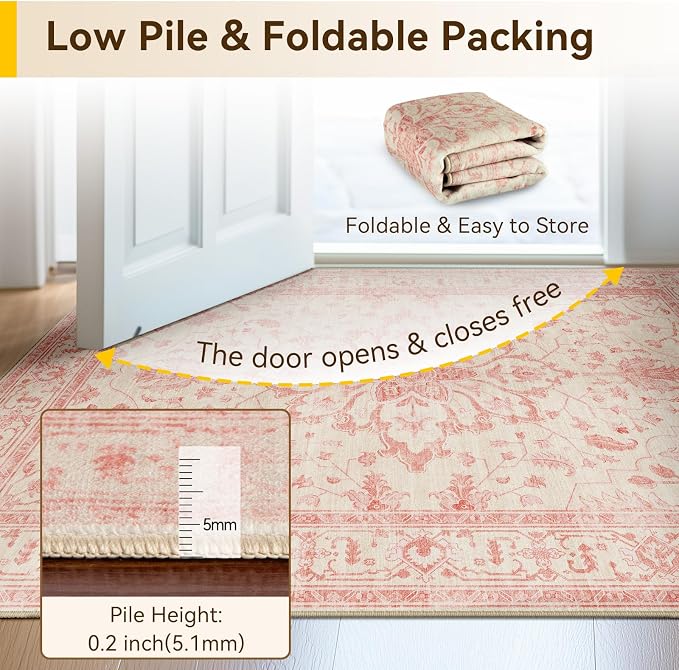 RELEANY Area Rugs 8'x10' Washable Non-Slip, Floral Vintage Distress Print - Image 4