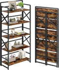 No Assembly Folding Bookshelf, 5 Tiers Vintage Wood Collapsible Book Shelf by THKKYHomeOfficeFurniture