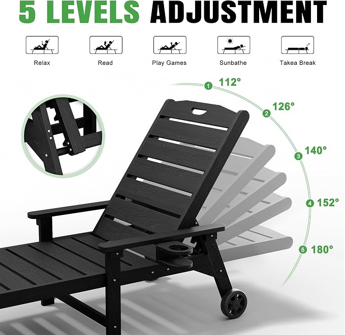 Outdoor Lounge Chair with 5-Position Adjustable, Outside Lounge Chair with Cup - Image 4