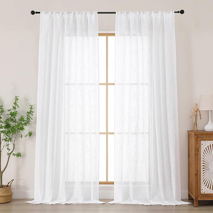 Chyhomenyc White Semi Sheer Curtains 96 Inches Long 2 Panels by Chyhomenyc