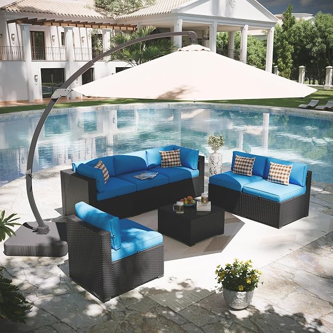 Aoxun Patio Furniture Set with Umbrella, 8 Piece Outdoor Sectional Sofas - Image 8