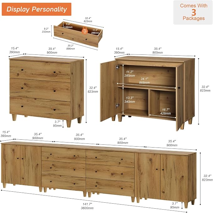 WAMPAT TV Stand Cabinets for 120+ Inches TVs, 4-in-1 Wood Media Console Table - Image 2
