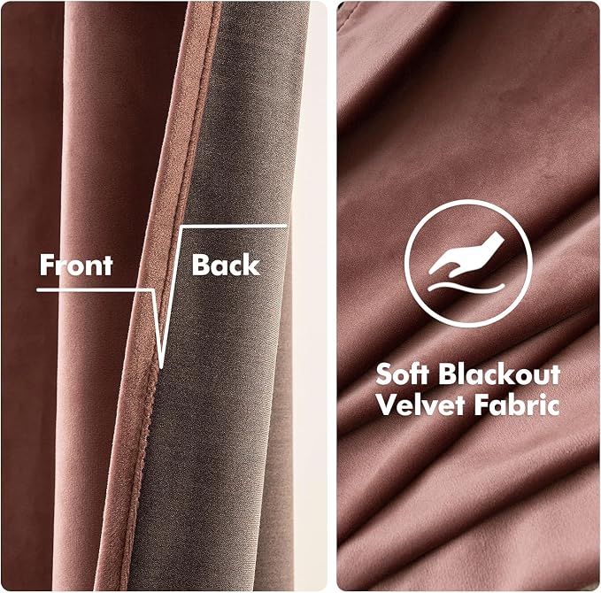 MIULEE Elegant Velvet Curtains Dusty Rose Pink Grommet Curtains Black Out - Image 3