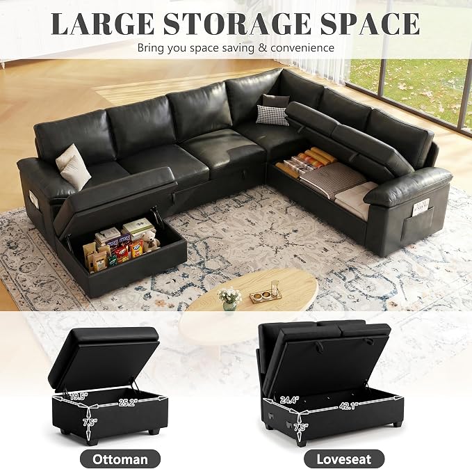 108 Inch Faux Leather Modular Sectional Sofa - Image 5