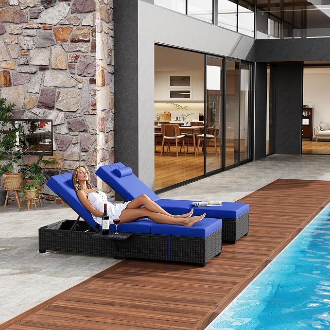 GAOMON Chaise Lounge Chairs Set of 2, Outdoor PE Rattan Chaise Lounge Chair - Image 3