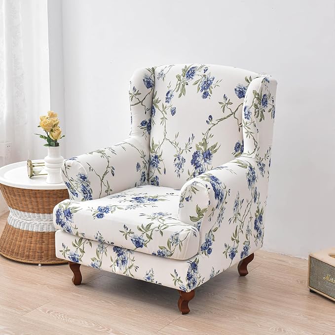 HAOYONG Wing Chair Slipcovers Elastic Printed Wingback Chair Covers 2 Pieces - Image 2