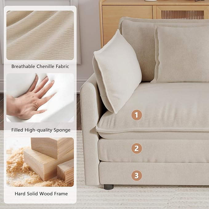 mikibama Luxury 3 Piece Sofa Set, 2 Pieces of Single Sofa and 1 Piece of 3 - Image 5