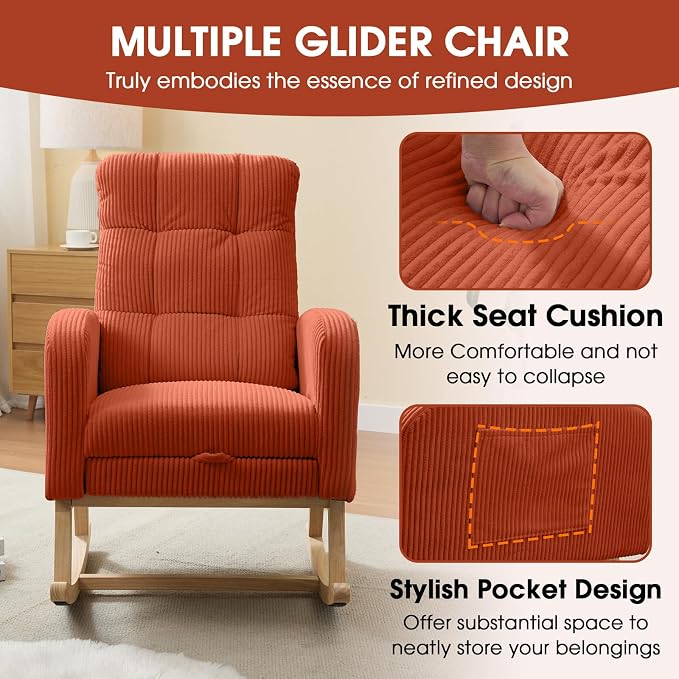 NIOIIKIT Nursery Rocking Chair, Corduroy Upholstered Rocking Chair - Image 7