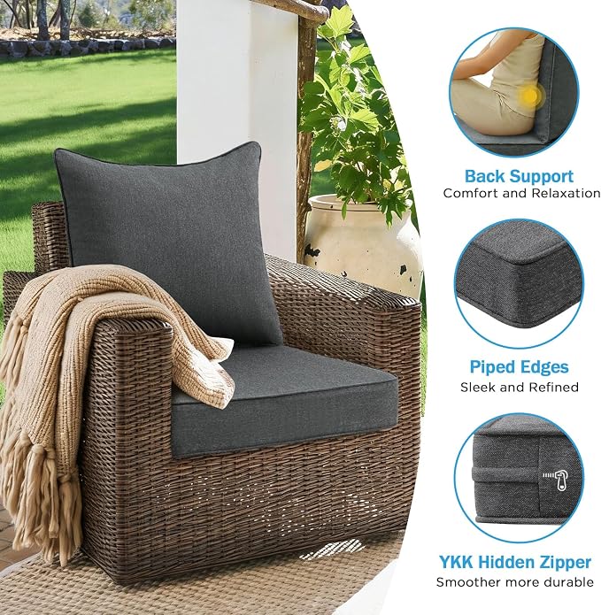 Outdoor Deep Seat & Back Cushion Set, 24 x 24 Inch Water Repellent and Fade - Image 5