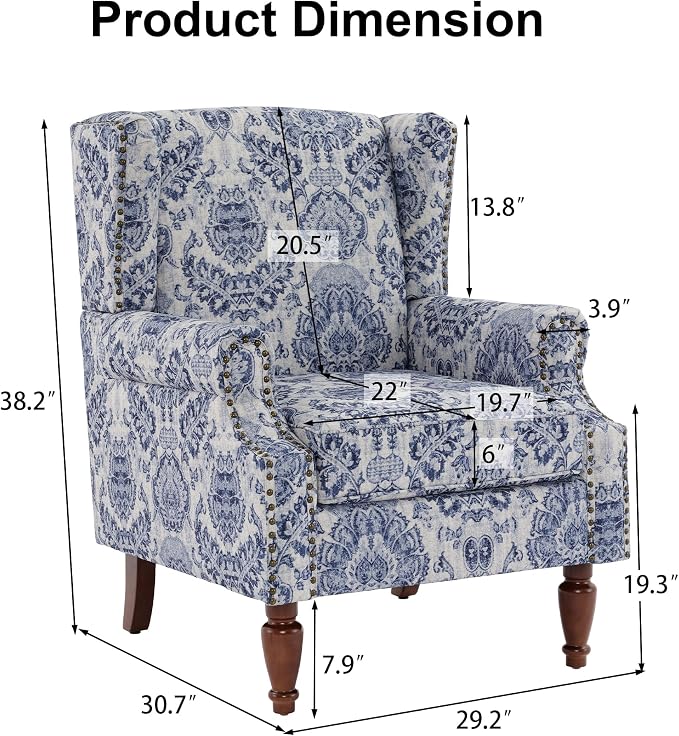 Pia Ricco Set of 2 Floral Accent Chairs, High Back Upholstered Armchairs - Image 2