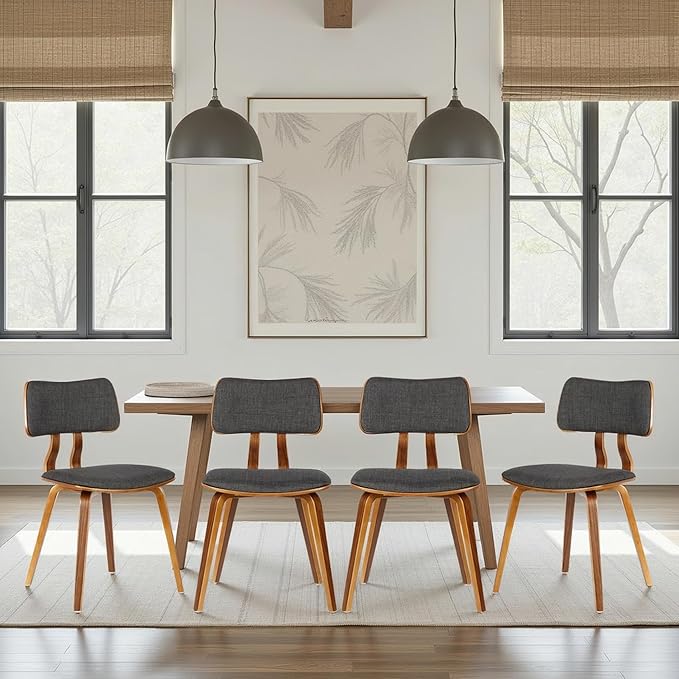 Armen Living Jaguar Mid-Century Dining Chair in Walnut Wood and Charcoal Fabric by ArmenLiving