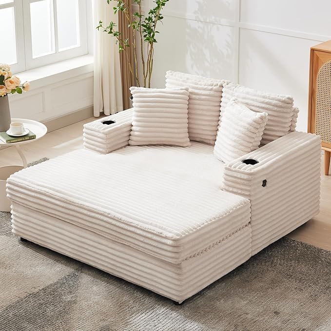 IDEALHOUSE 60" Oversized Chaise Lounge Chair Indoor, Comfy Corduroy Lounge Sofa by IDEALHOUSE
