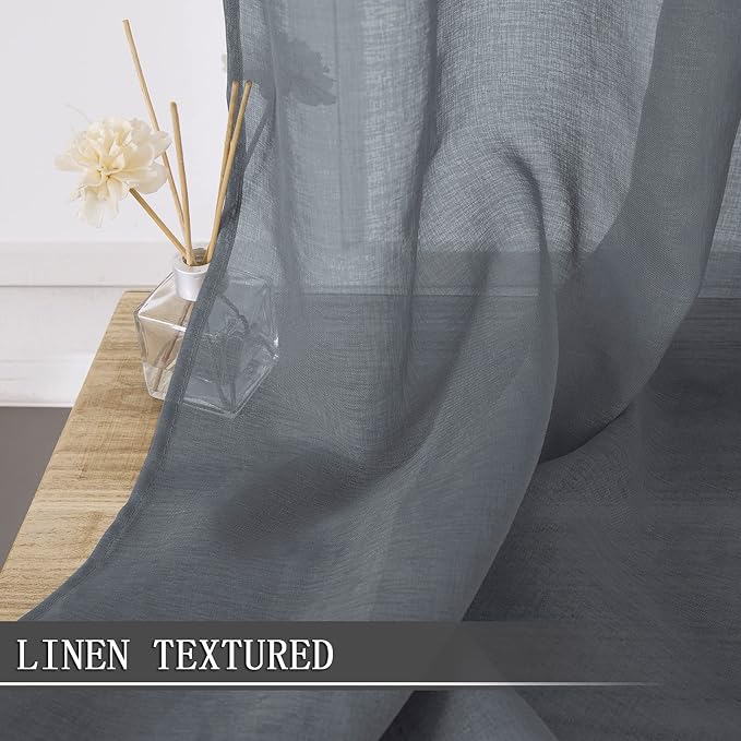 Tollpiz Short Sheer Curtains Linen Textured Bedroom Curtain Sheers Light - Image 2