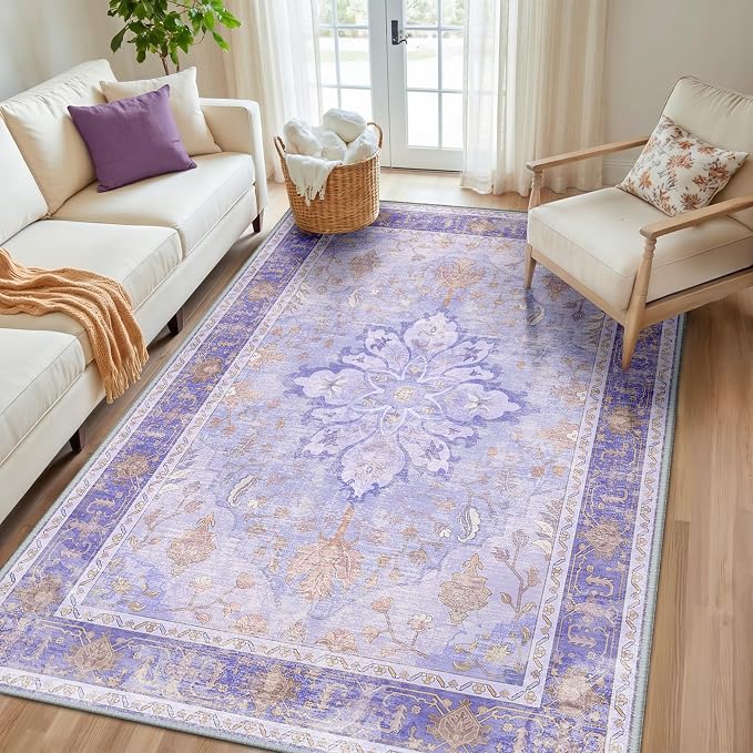 RELEANY Area Rugs 5'x8' Washable Non-Slip, Floral Vintage Distress Print - Image 2