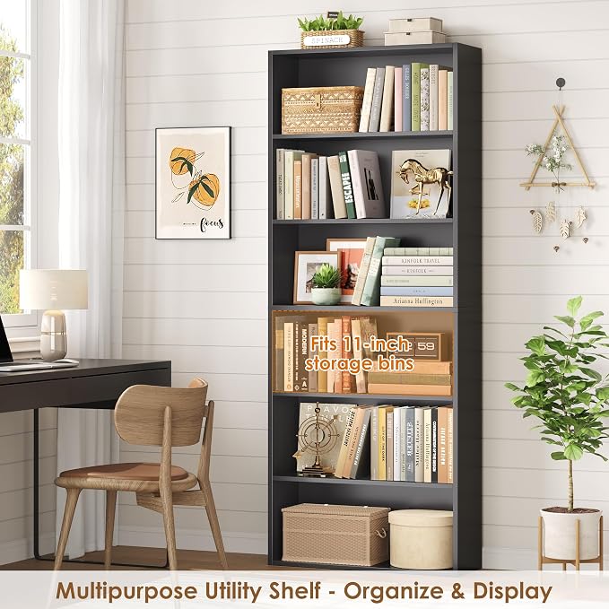 FOTOSOK 6-Tier Open Bookcase and Bookshelf, Freestanding Display Storage - Image 5