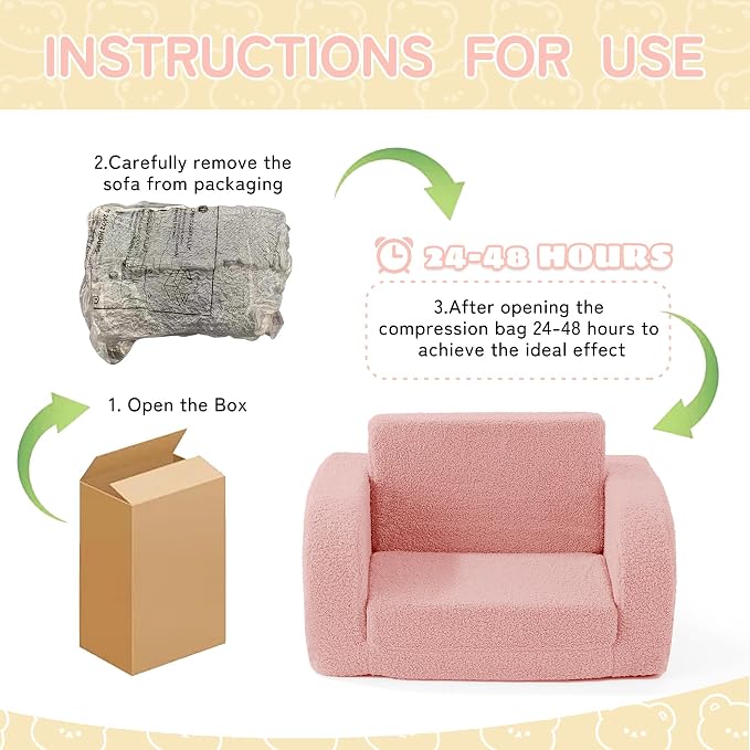 Toddler Couch, 2-in-1 Toddler Chairs Comfy 1-3 Years Old, Toddler Chair - Image 7