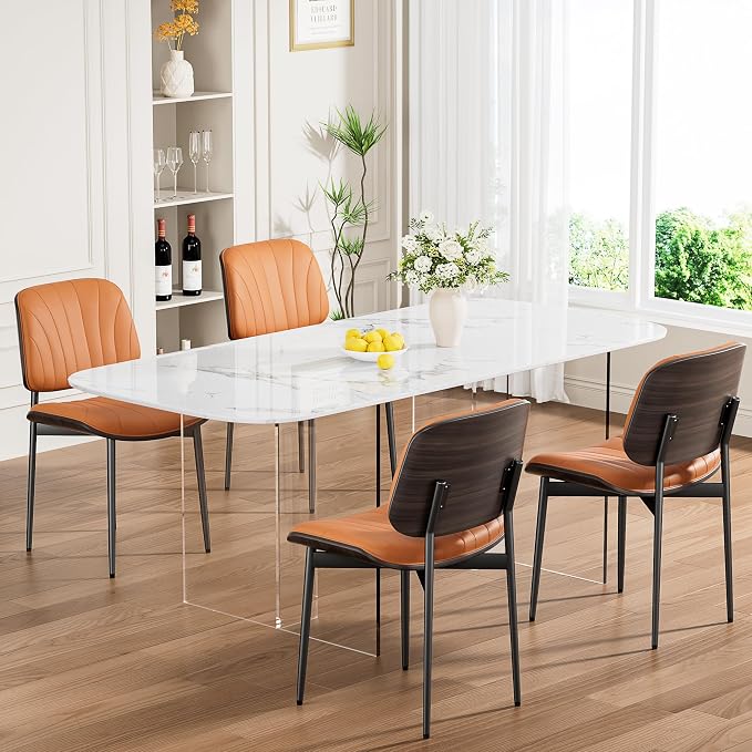 REONEY Dining Chairs Set of 4, Mid-Century Modern Upholstered PU Leather Chairs - Image 4