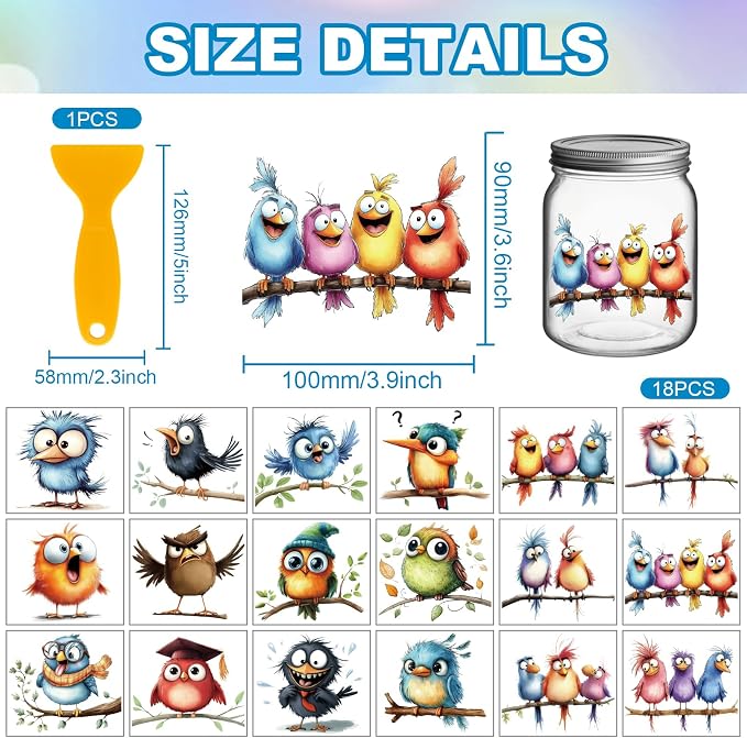 GLOBLELAND 18 Sheets Funny Birds Rub on Transfer 3.9x3.6inch Colorful Animals - Image 2