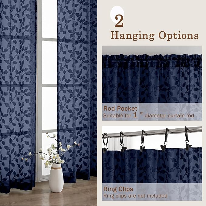 Chyhomenyc Navy Blue Sheer Curtains 90 Inch Length 2 Panels Set, Light - Image 5