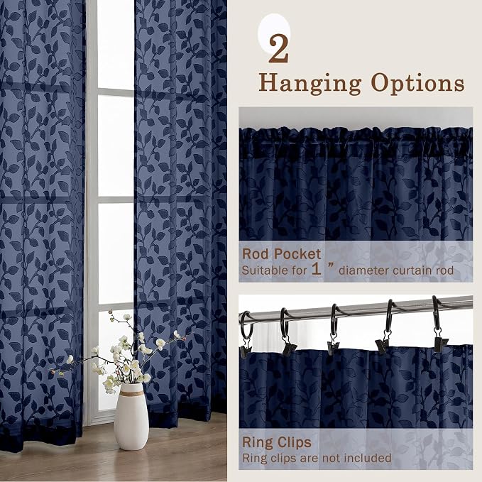 Chyhomenyc Extra Long Navy Blue Sheer Curtains 108 Inch Length 2 Panels Set - Image 5