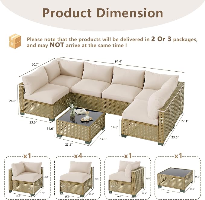 LOUVIXA 7 Piece Outdoor Patio Furniture Set, Outdoor Sectional Sofa, Wicker - Image 2