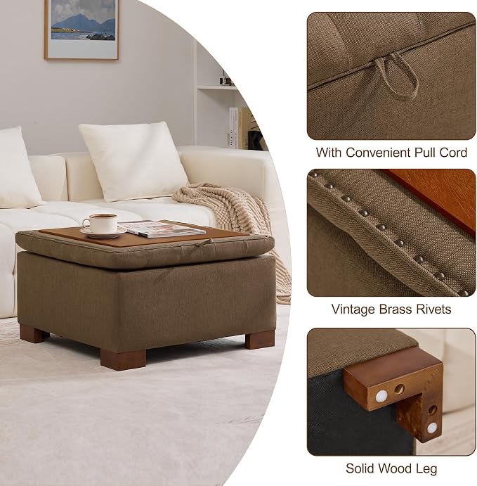 WUTUTUEE 30" Fabric Square Storage Ottoman - Image 5