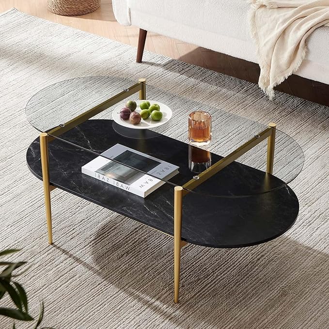 LumFurn Oval Glass Coffee Table, Mid-Century Modern Design, L41 x W21 x H17 inch by LumFurn