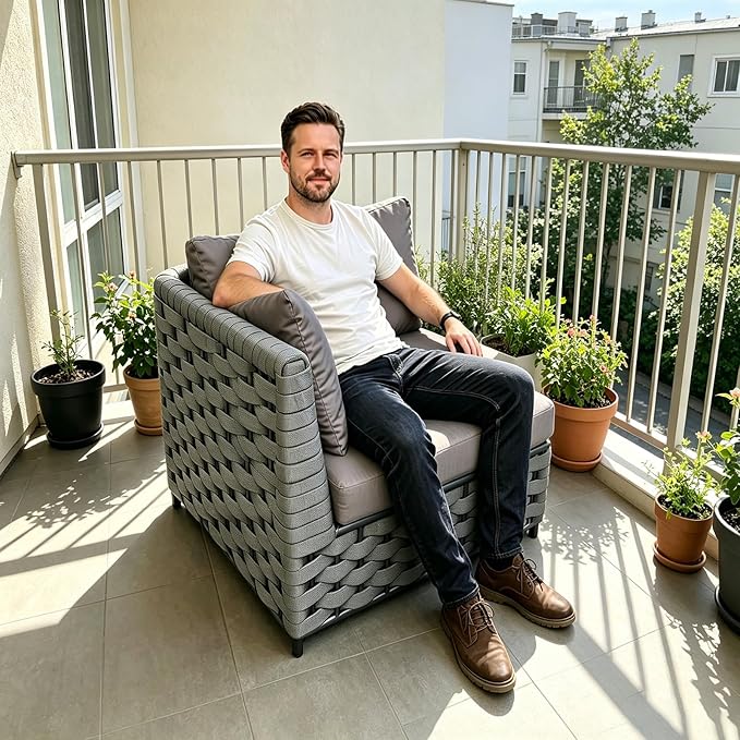 TWT Dark Gray Left Arm Outdoor Sofa, Modular Patio Chair - Image 4