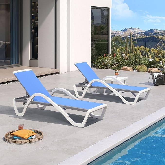 PURPLE LEAF Patio Chaise Lounge Chair Set of 3 Outside Aluminum Plastic - Image 3