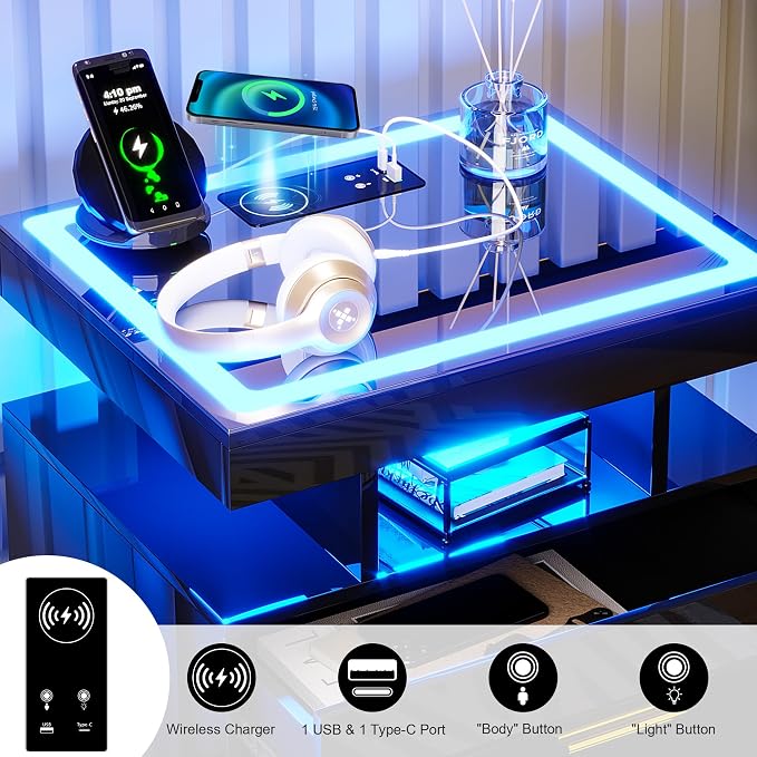 HNEBC Auto LED Nightstand Set of 2, Smart Night Stand - Image 4