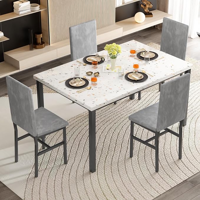 AWQM 5 Piece Dining Table Set for 4, Faux Marble Kitchen Table and Chairs for 4 - Image 8