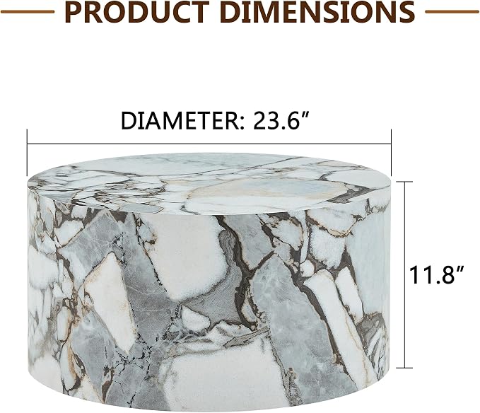 Round Coffee Table, 23.6" Modern Faux Marble Drum Coffee Table, Round Accent - Image 2
