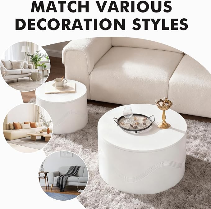 Round Nesting Coffee Table Set of 2, Circle Coffee Tables - Image 7