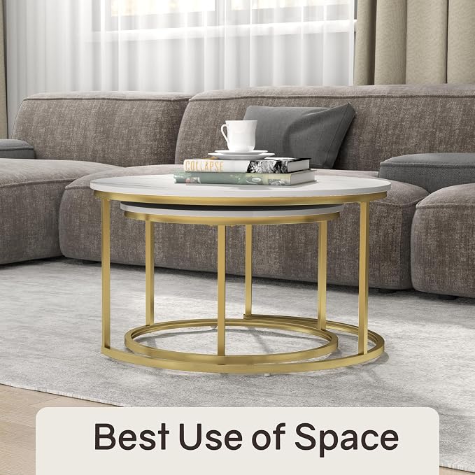 Otterease Nesting Tables Set of 2, 31.5" Round Coffee Table, Small Nesting - Image 6