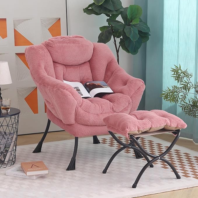 Tiita Lazy Chair with Ottoman, Comfy Leisure Sofa Reading Chair with Footrest - Image 6