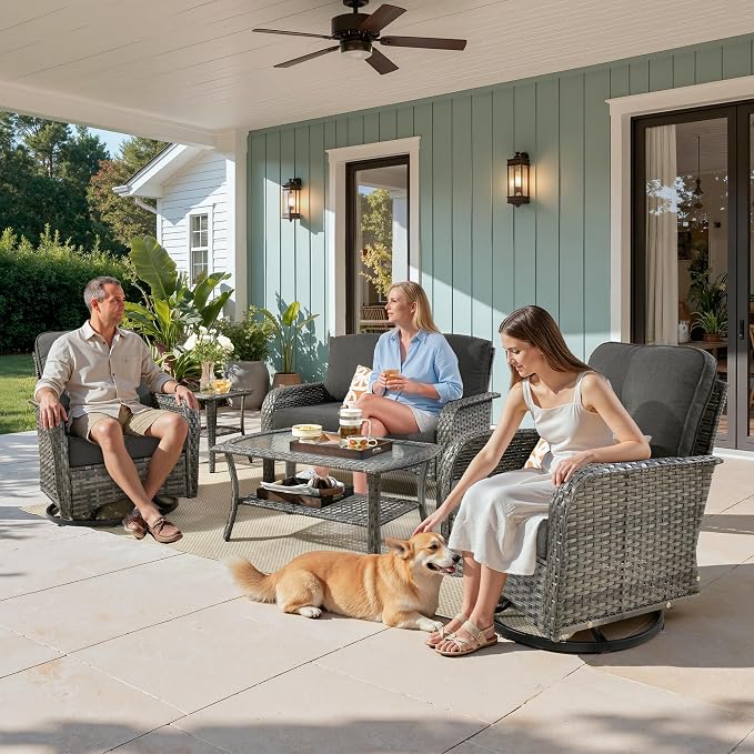 weaxty 5 Pieces Wicker Patio Furniture Set, High Back Swivel Rocker Chairs - Image 9