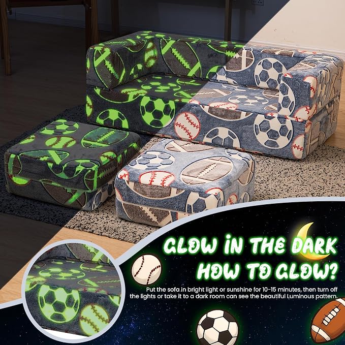 Cvortll Modular Kids Play Couch, Glow in Dark Kids Sofa, Child Sectional Sofa - Image 5