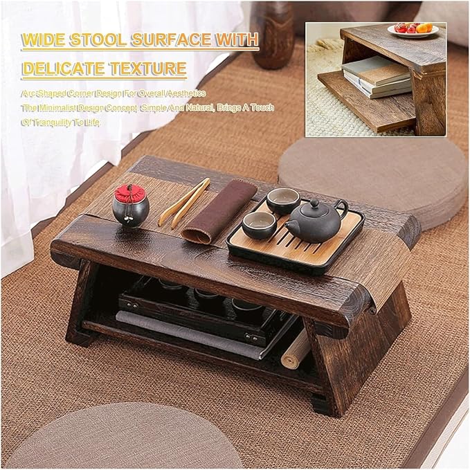 Japanese Floor Table, Japanese Coffee Table, Retro Japanese Wooden End Table - Image 3