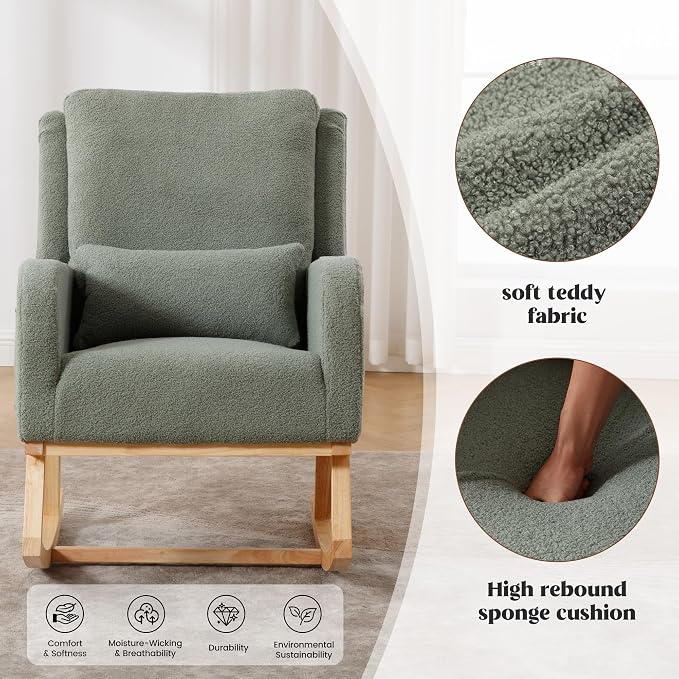 HCHAIRH Rocking Chair Nursery, Teddy Nursing Rocking Chairs, Upholstered - Image 4