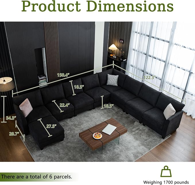 150.4" Large Sectional Couches for Living Room, 8 Seater L Shaped Modular - Image 2