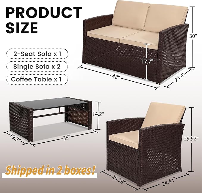 KROFEM 4-Piece Patio Furniture Set, Wicker Outdoor Rattan Sectional Sofa - Image 6