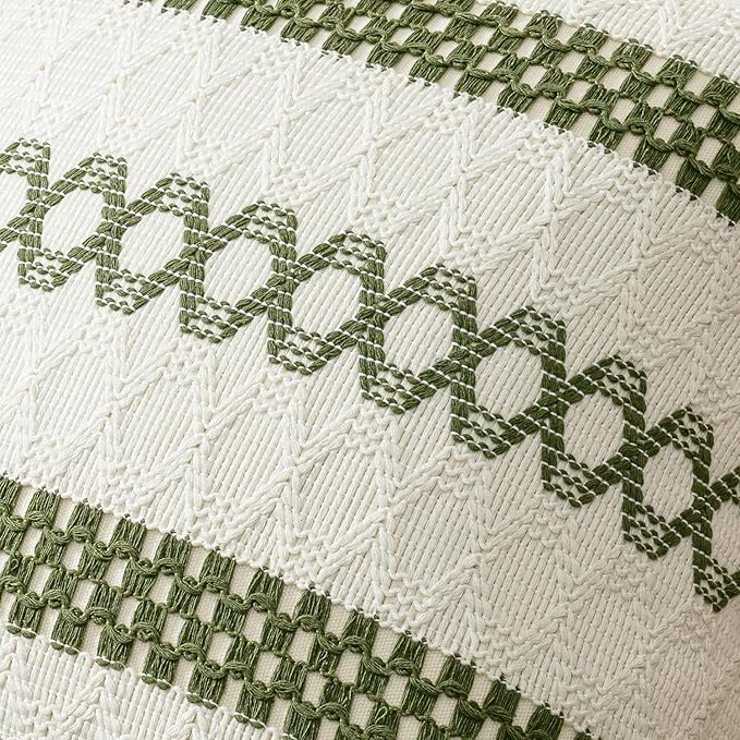 MIULEE Set of 2 Moss Green Boho Decorative Pillow Covers 18x18 Inch Farmhouse - Image 4