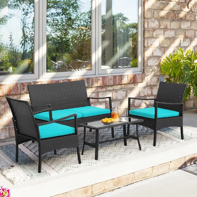 Tangkula 8 Pieces Rattan Conversation Set, Patio Sofa Couch Set - Image 7