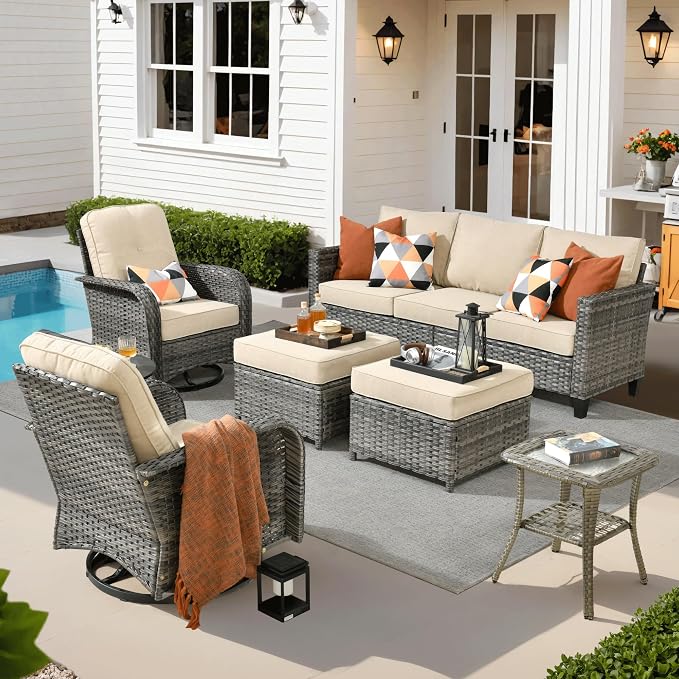 ovios 6 Pieces Patio Furniture Set, Outdoor Wicker Sofa Couch by OVIOS