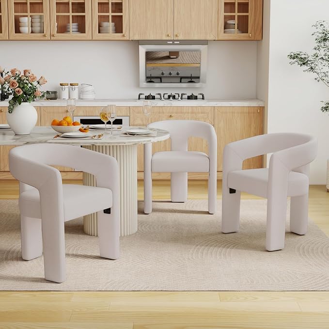 BESTANO Set of 3 Modern Velvet Fabric Upholstered Dining Chairs by BESTANO
