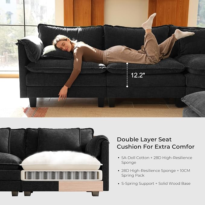 ELUCHANG 150" Oversized V-Shaped Cloud Couch Modular Sectional Sofa - Image 6