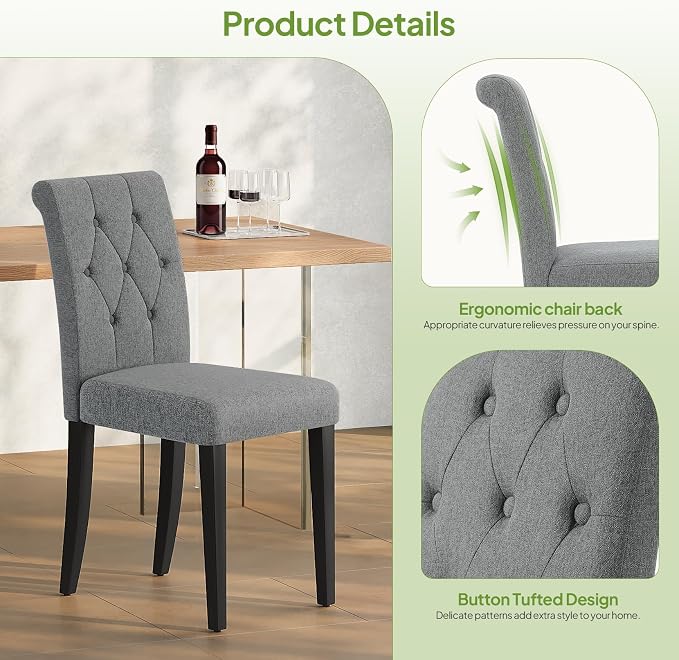 Welzona Upholstered Dining Chairs Set of 4, Button Tufted Parsons Dining Chair - Image 5